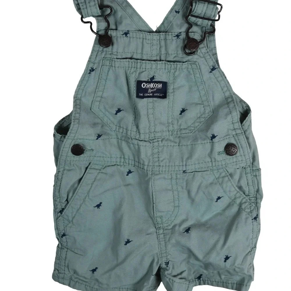 Oshkosh || Baby 9 Months Dinosaurs Corduroy Overalls Green Unisex Boy Girl - Picture 3 of 5